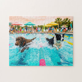 Honden zwemwedstrijd legpuzzel