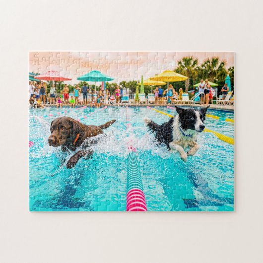 Honden zwemwedstrijd legpuzzel (Horizontaal)