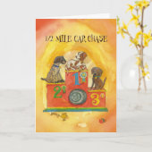 Hondenachtervolging - Funny Birthday Kaart (Gele Bloem)