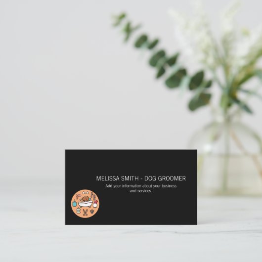 Hondenbad- en verzorgingsgereedschap afsprakenkaartje (Staand voorkant)