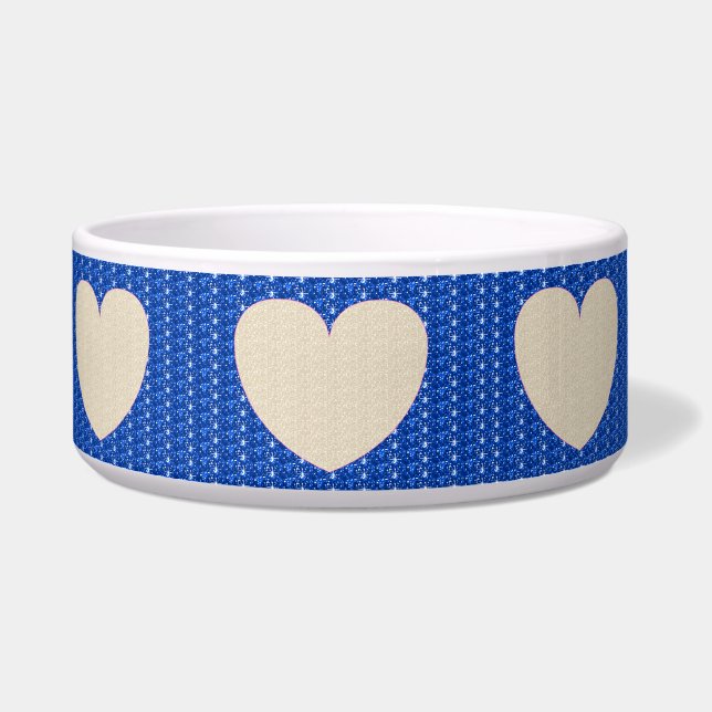 Hondenbak Blauwe Witte Hart Glitters Voerbakje (Links)