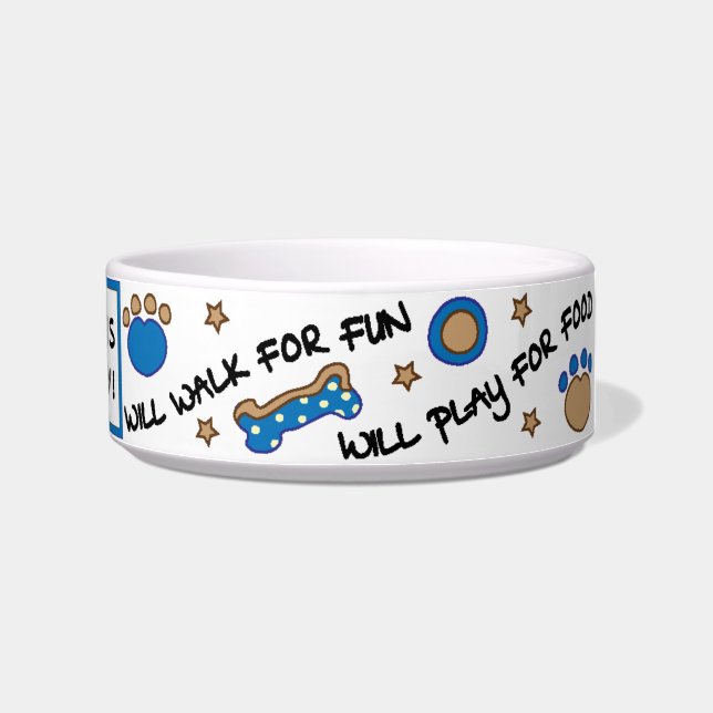 Hondenbak Medium "Zal spelen voor eten" Voerbakje (Rechts)