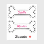 Hondenbeen gepersonaliseerde roze naam stickers (Vel)