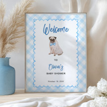 Hondenblauw geruit babyshower welkomstbord