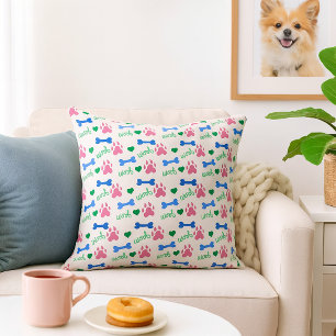 Hondenbot Pink Blauw Groen Patroon Kussen