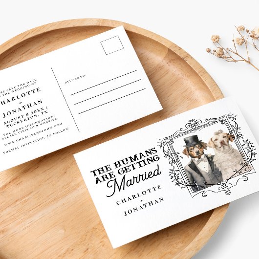 Hondenbruid en bruidegom Grappige bruiloft Save th Briefkaart