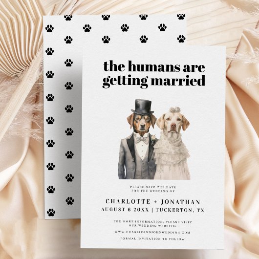 Hondenbruid en bruidegom Grappige bruiloft Save th Save The Date