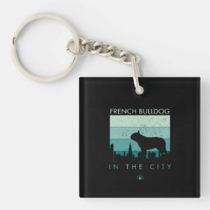 hondencadeau   Franse buldog in de stad Sleutelhanger