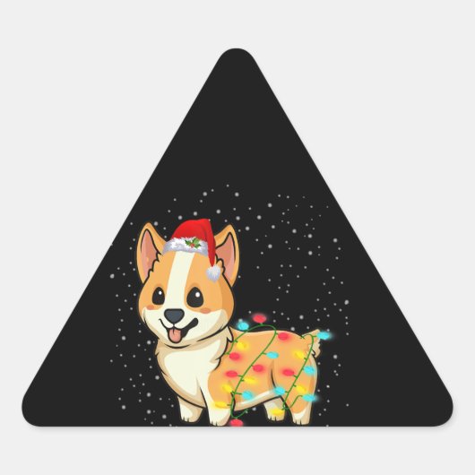 hondencadeau | Kerstverlichting Corgi Sticker (Voorkant)