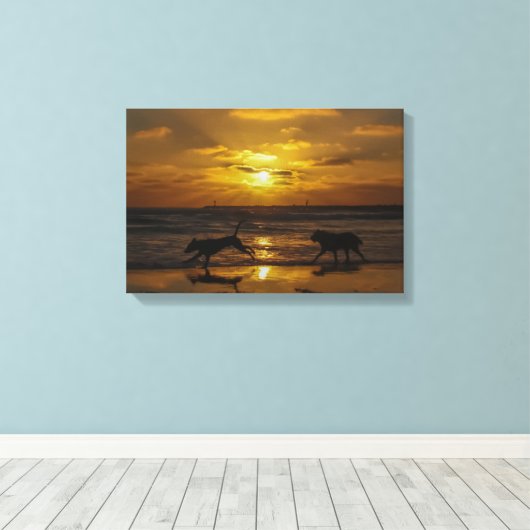 Hondendagen in de zon canvas afdruk (Insitu (Houten vloer))