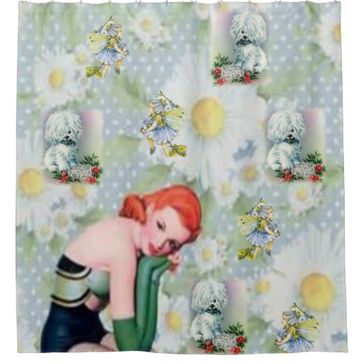  hondendame bloemendame douchegordijn (Voorkant)