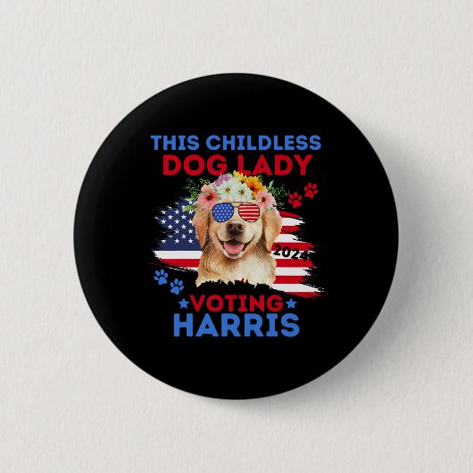 Hondendame Stem Kamala Harris 2024 Golden Retrieve Ronde Button 5,7 Cm (Voorkant)