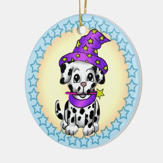 Hondenfee tovenaar keramisch ornament (Links)