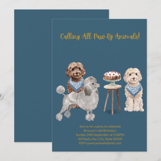 Hondenfeest Uitnodiging, Hond Verjaardagsuitnodigi Kaart (Voorkant / Achterkant)