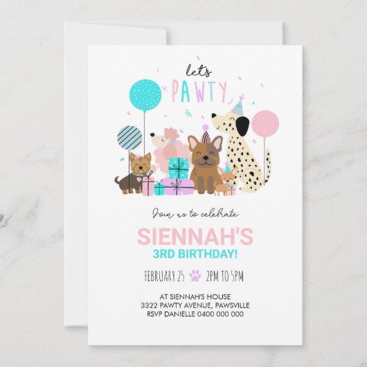 Hondenfeestje Uitnodiging Puppy Uitnodiging Meisje (Voorkant)