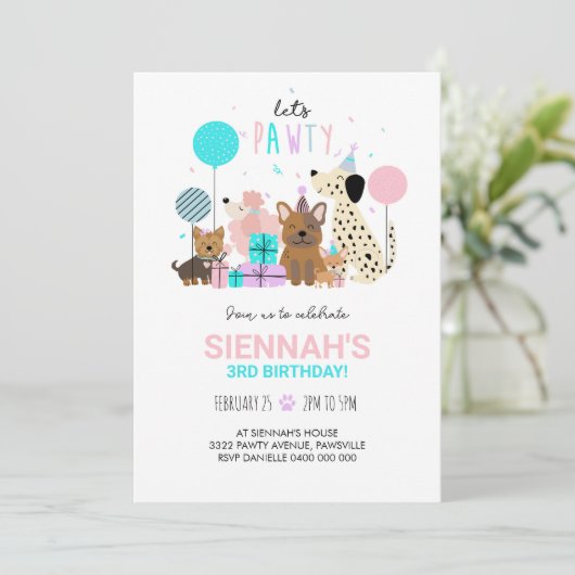 Hondenfeestje Uitnodiging Puppy Uitnodiging Meisje (Staand voorkant)