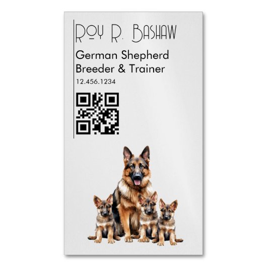 Hondenfokker Trainer Duitse Herder Puppy QR-code Magnetisch Visitekaartje (Voorkant Verticaal)