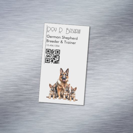 Hondenfokker Trainer Duitse Herder Puppy QR-code Magnetisch Visitekaartje (Voorbeeld)