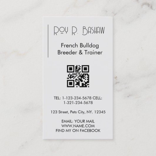 Hondenfokker Trainer Franse Bulldog QR Code Canine Visitekaartje (Achterkant)