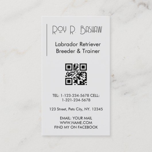 Hondenfokker Trainer Labrador Retriever QR Code Visitekaartje (Achterkant)