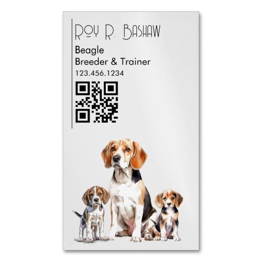 Hondenfokker Trainer Schattige Beagle QR Code Cani Magnetisch Visitekaartje (Voorkant Verticaal)