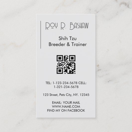 Hondenfokker Trainer Shih Tzu Pet QR Code Canine Visitekaartje (Achterkant)