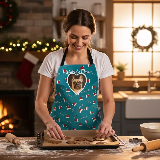 Hondenfoto Blauwgroen Santa Hat Pattern Christmas  Schort