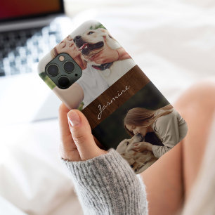 Hondenfoto Collage Rustic Hout, iPhone 15 Pro Case