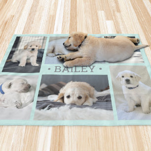 Hondenfoto Collage Schattig Eenvoudig Teal Blauw e Fleece Deken