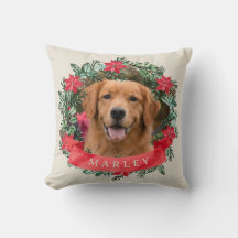 Hondenfoto en naam Poinsettia Krans Kerstmis Plaid