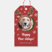Hondenfoto met Rendier Antler Pet Kerst Cadeaulabel (Voorkant)