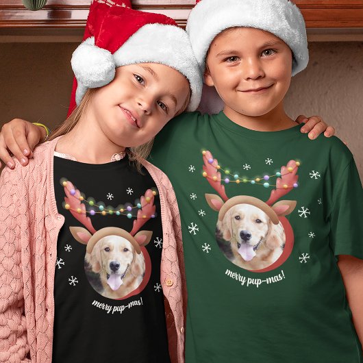 Hondenfoto met rendier Antler Pet Vrolijk kerstfee T-shirt