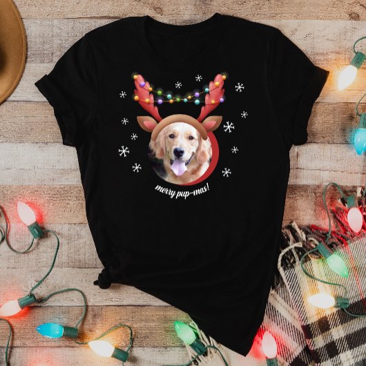 Hondenfoto met rendier Antler Pet Vrolijk kerstfee T-shirt
