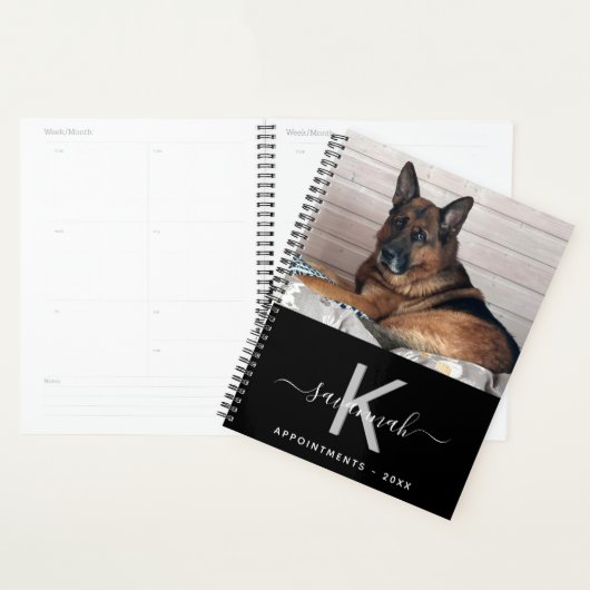 Hondenfoto monogram zwart planner (Display)