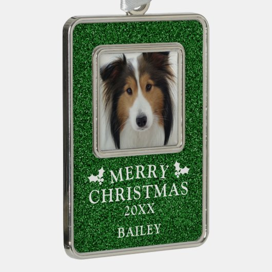 Hondenfoto Vrolijk kerstfeest gepersonaliseerd Verzilverd Omlijst Ornament (Rechts)