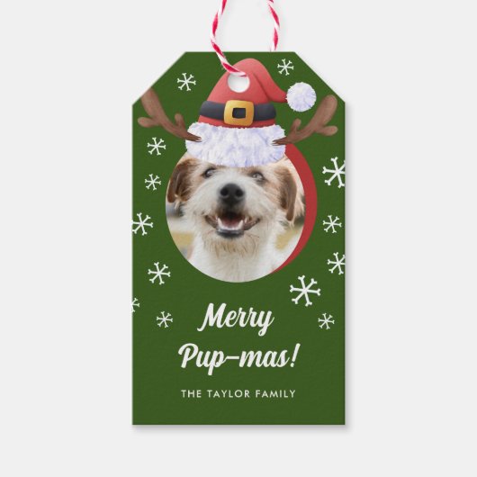 Hondenfoto w / Santa rendier Antler Pet Kerst Cadeaulabel (Voorkant)
