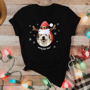Hondenfoto w / Santa rendier Antler Pet Kerst T-shirt