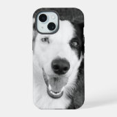 Hondenfoto zwart-wit  iPhone 15 case (Achterkant)