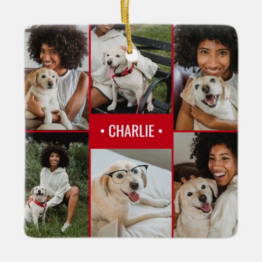 Hondenfotocollage met monogram keramisch ornament (Voorkant)