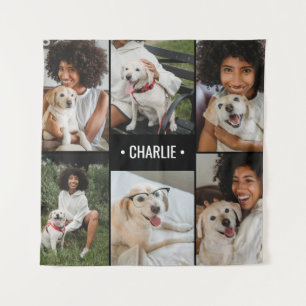 Hondenfotocollage met monogram wandkleed