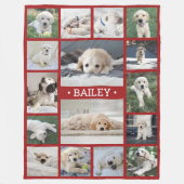 Hondenfotocollage Schattige Modern Rood en Wit Fleece Deken (Voorkant)