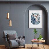 Hondengezicht blauwachtig grijs esthetisch mozaïek poster