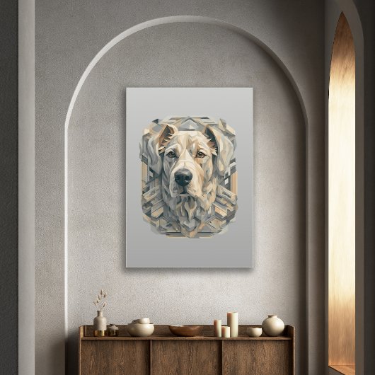 Hondengezicht l beige grijs l esthetisch mozaïek [ poster