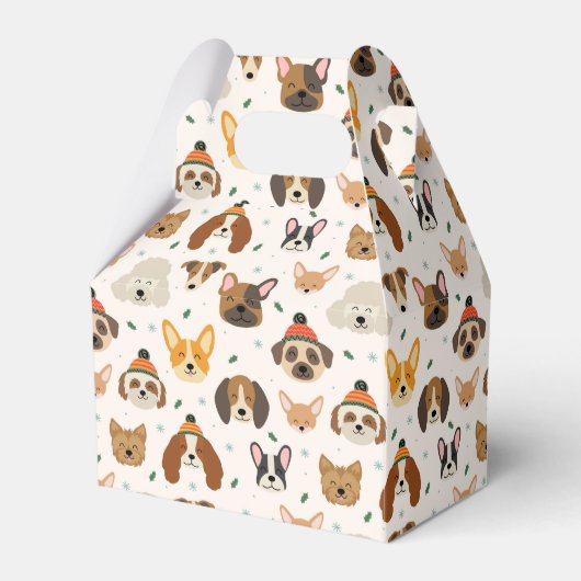 Hondengezichten in Winter Petten Vakantiepatroon Bedankdoosjes (Voorkant Zijde)