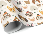 Hondengezichten in Winter Petten Vakantiepatroon Cadeaupapier (Rol Hoek)