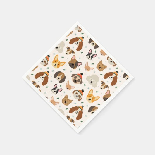 Hondengezichten in Winter Petten Vakantiepatroon Servet (Hoek)