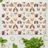 Hondengezichten in Winter Petten Vakantiepatroon Theedoek (Gevouwen)