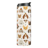 Hondengezichten in Winter Petten Vakantiepatroon Thermosbeker (Gedraaid links)