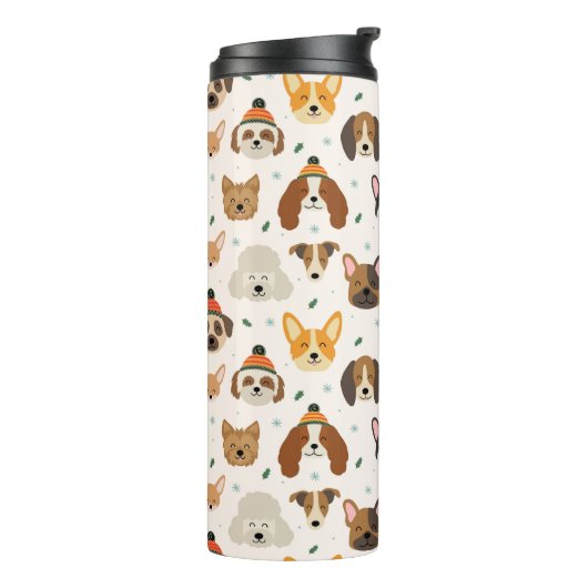 Hondengezichten in Winter Petten Vakantiepatroon Thermosbeker (Gedraaid links)