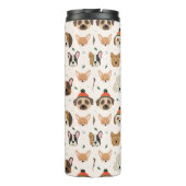 Hondengezichten in Winter Petten Vakantiepatroon Thermosbeker (Achterkant)